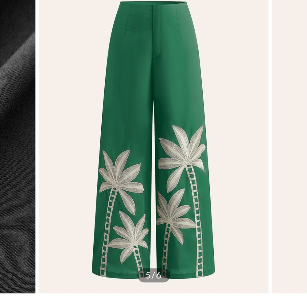 Embroidered High-Waste Wide-Leg Pant